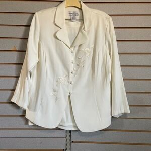 David Benjamin Skirt Suit 2 pc Set Floral Embroidered Occasion Party White Sz 18